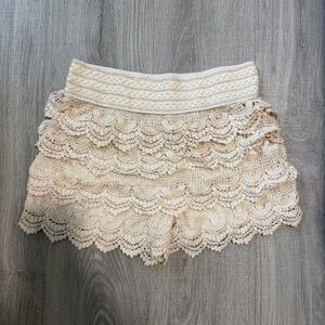Cream Lace Crochet Shorts